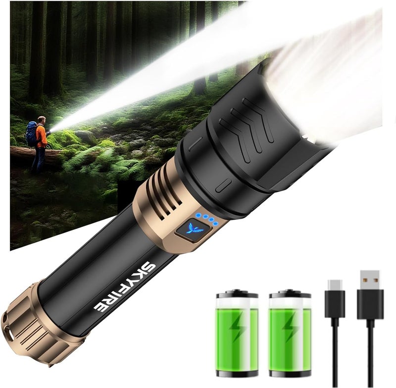SkyFire Rechargeable Flashlight High Lumens,Super Bright Flashlight,Zoomable,Four Modes,Waterproof LED Flash Light for Camping Essentials,Outdoor and Home Emergencies-8000mAh - Image 1